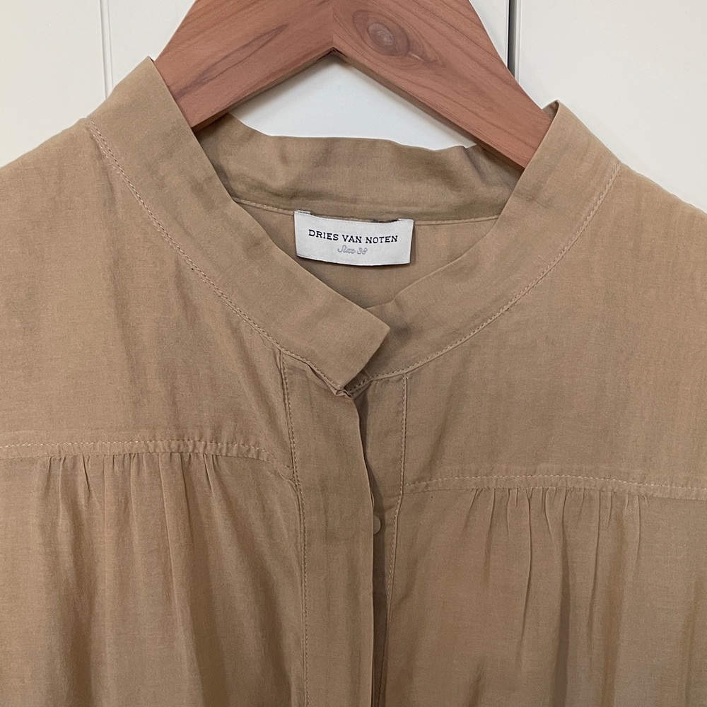 Dries Van Noten Light Brown Cotton Silk Button Down Shirt - Picture 6 of 12
